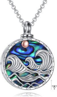 wholesale 925 Sterling Silver Abalone Shell Ocean Wave Locket Necklace for Women s-wave urn
