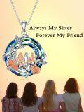 wholesale 925 Sterling Silver Blue Swarovski Crystal Rose Flower Sister's Circle Pendant Necklace-0-1