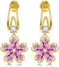 wholesale Gold 925 Sterling Silver Pink CZ Flower Stud Earrings - Trendy Jewelry for Women's Anniversaries & Birthdays-0-0