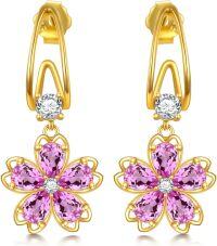 wholesale Gold 925 Sterling Silver Pink CZ Flower Stud Earrings - Trendy Jewelry for Women's Anniversaries & Birthdays-Cherry Blossom