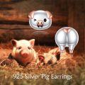 wholesale 925 Sterling Silver Pig Shaped Stud Earrings - Cute Animal  for Women and Girls-0-4