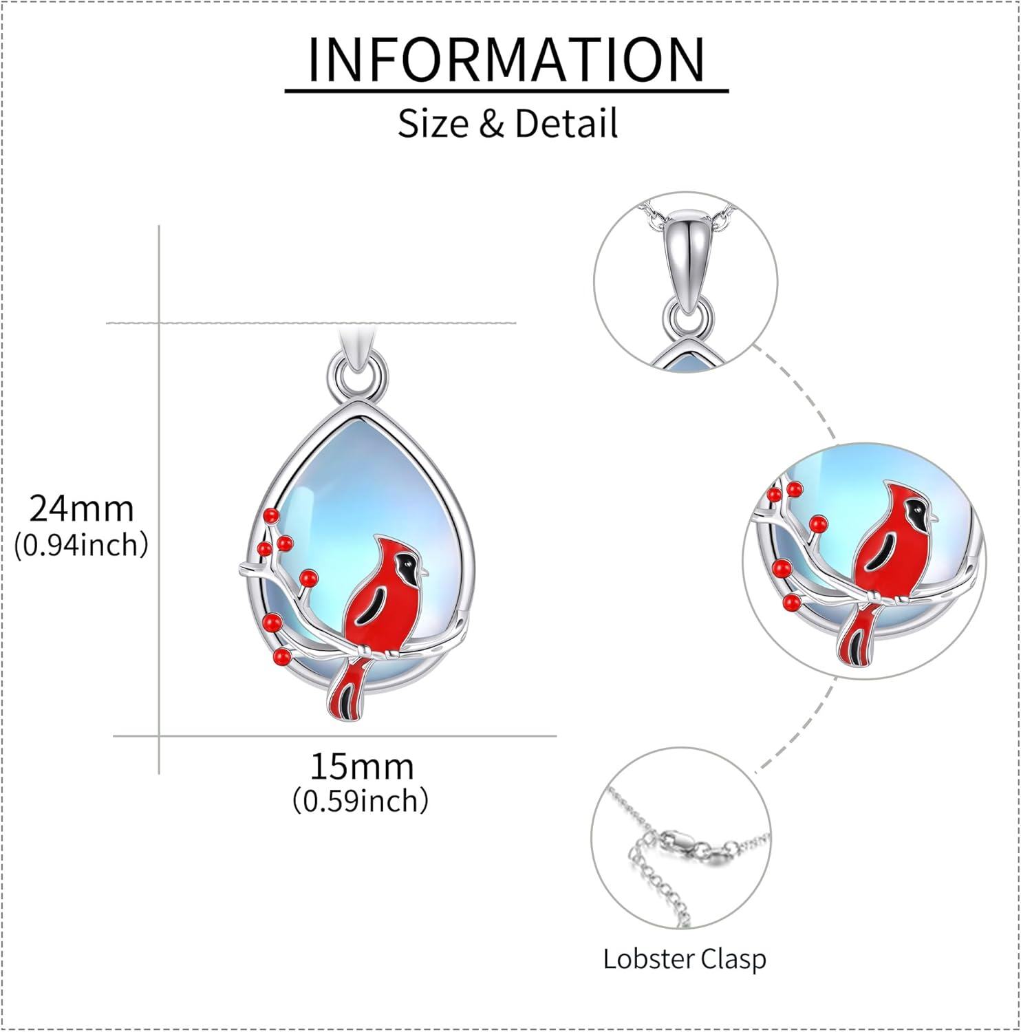 Sterling Silver Moonstone Penguin Cardinal Necklace Cute Animal Pendant Jewelry Gift for Women-0-4