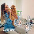 wholesale 925 Sterling Silver Heart-shaped Cat and Girl Hug Pendant Leverback Drop Earrings Gift for Her-0-5