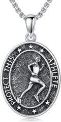 wholesale 925 Sterling Silver Oval Running Athlete Pendant Necklace - Protect This Athlete Sports s-0-0