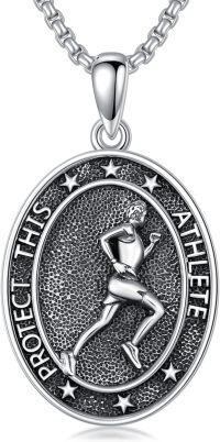 wholesale 925 Sterling Silver Oval Running Athlete Pendant Necklace - Protect This Athlete Sports s-Runner Necklace