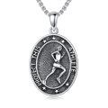 wholesale 925 Sterling Silver Protect This Athlete Runner Oval Medal Pendant Necklace With Box Chain-0-0