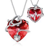 wholesale 925 Sterling Silver Heart Pendant Necklace Wholesale With Red Crystal-925 Silver#01-January-Garnet