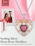 wholesale 925 Sterling Silver Birthstone Heart Rose Pendant Necklace for Her-0-2