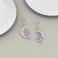 wholesale 925 Sterling Silver Pink Crystal Flamingo Crescent Moon Dangle Earrings for Women Girls Gift Idea-0-2