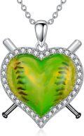 wholesale 925 Sterling Silver Heart-Shaped Baseball Bat Pendant Necklace Sports s for Women and Girls-0-0