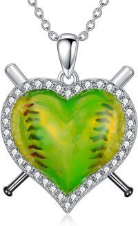 wholesale 925 Sterling Silver Heart-Shaped Baseball Bat Pendant Necklace Sports s for Women and Girls-Softball Necklace