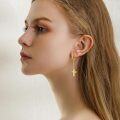 wholesale Gold 925 Sterling Silver CZ Cross Drop Earrings for Women and Men 23x48mm-0-2