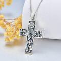 wholesale 925 Sterling Silver Cross with Sunflowers and Leaves Pendant Necklace for Women Girls-0-4