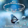 wholesale 925 Sterling Silver Blue Enamel Butterfly Charm Anklet for Women's Gift-0-4