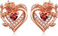 wholesale 925 Sterling Silver Rose Heart Birthstone Stud Earrings for Women-01 Jan - Garnet