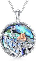 wholesale 925 Sterling Silver Round Abalone Shell Frog on Mushrooms Pendant Necklace for Women Girls Gifts-0-0