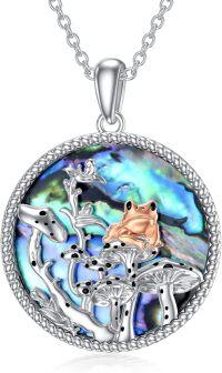 wholesale 925 Sterling Silver Round Abalone Shell Frog on Mushrooms Pendant Necklace for Women Girls Gifts-Abalone Shell-2