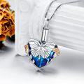 wholesale 925 Sterling Silver Butterfly Heart Locket with Blue Crystal and Gold Accents-0-1