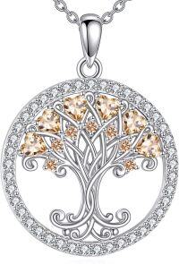 wholesale 925 Sterling Silver Birthstones Tree of Life Necklace for Women Anniversary Birthday Christmas Wedding Jewelry for Wife Sister-11-Nov-Power-Citrine