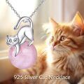wholesale 925 Sterling Silver Pink Rose Quartz Cat Pendant Necklace for Women Girls -0-1