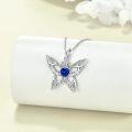 wholesale 925 Sterling Silver Butterfly Heart Blue Sapphire Pendant Necklace for Women-0-2