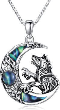 wholesale 925 Sterling Silver Celtic Dragon Crescent Moon Stone Pendant Necklace for Women Men Gifts-Wolf