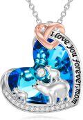 wholesale 925 Sterling Silver Mama Bear Opal Heart Necklace with 2 Cubs Jewelry for Women Wife Grandma Mothers Day Gift-0-6