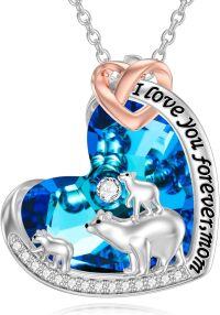 wholesale Sterling Silver Necklace for Mom Mama Bear Dino Cat Bird Chicken with 1 5 Cubs Jewelry-Mama Bear with 2 Cubs (Blue Crystal)-Mama Bear with 2 Cubs (Blue Crystal)
