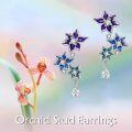 wholesale 925 Sterling Silver Purple Blue Green Enamel Flower Cubic Zirconia Drop Earrings-0-1