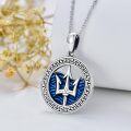wholesale 925 Sterling Silver Trident Pendant Necklace with Blue Enamel Waves and Greek Key Design - Ocean Inspired Jewelry for Women & Men-0-1