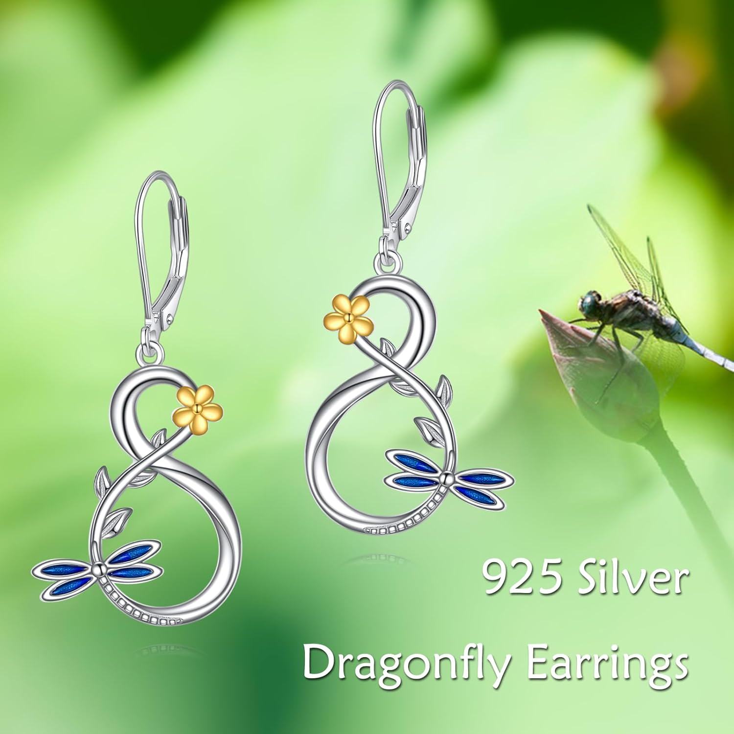 925 Sterling Silver Dragonfly Flower Drop Earrings for Women Girls -0-4