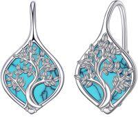 wholesale 925 Sterling Silver Turquoise Tree of Life Celtic Trinity Knot Leverback Earrings-turquoise tree of life-turquoise tree of life