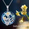 wholesale 925 Sterling Silver Metal Crystal Flower Pendant Necklace Blue Green Sapphire  for Women Girls-0-2