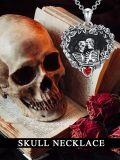 wholesale 925 Sterling Silver Gothic Skulls in Heart with Red Stone and Black Cat Charm Pendant & Chain for Women Men -0-5