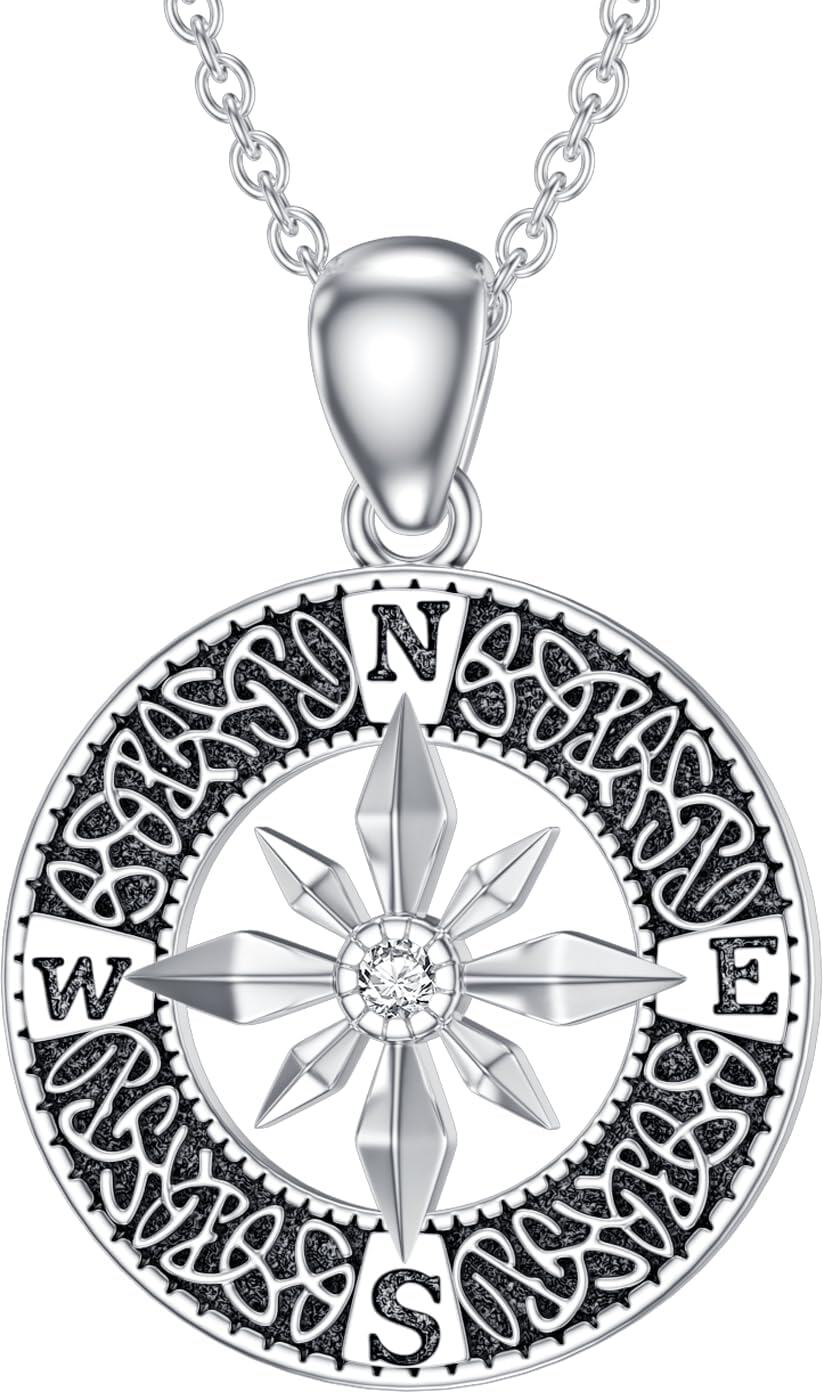 wholesale 925 Sterling Silver Round Compass Pendant with Cubic Zirconia and Moonstone - 925 Sterling Silver Jewelry for Women-0-0