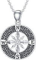 wholesale 925 Sterling Silver Round Compass Pendant with Cubic Zirconia and Moonstone - 925 Sterling Silver Jewelry for Women-0-0