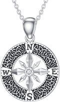 wholesale 925 Sterling Silver Round Compass Pendant with Cubic Zirconia and Moonstone - 925 Sterling Silver Jewelry for Women-0-0