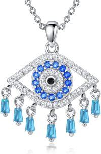 wholesale Sterling Silver Birthstone Evil Eye Necklace Greek Protection Pendant-12