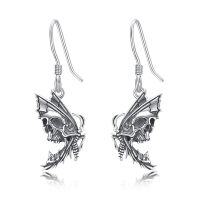 wholesale 925 Sterling Silver Dragon Skull Skeleton Hand Dangle Earrings Gothic Halloween  for Her-Moth