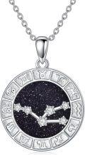wholesale 925 Sterling Silver Round Zodiac Sign Constellation Pendant Necklace with Cubic Zirconia Stones and Chain for Women & Men-0-0