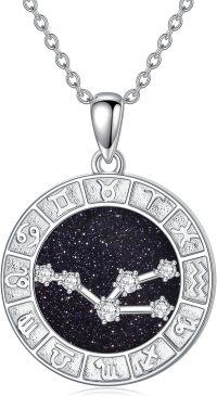wholesale 925 Sterling Silver Round Zodiac Sign Constellation Pendant Necklace with Cubic Zirconia Stones and Chain for Women & Men-Style4-(4.20-5.20)Taurus