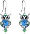 wholesale 925 Sterling Silver Blue Moonstone Owl Drop Earrings Gift for Her-0-0