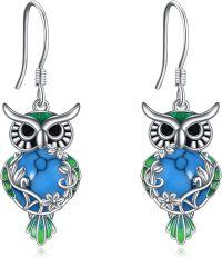 wholesale 925 Sterling Silver Blue Moonstone Owl Drop Earrings Gift for Her-Turquoise owl earrings