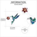 wholesale 925 Sterling Silver Hummingbird Stud Earrings with Red Flower and Enamel Accents - Mother's Day Gift Idea-0-4