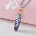 TOUPOP Copper Rose Quartz Healing Crystal Wire Wrapped Pendant Necklace-0-3