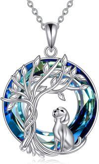 wholesale 925 Sterling Silver Blue Crystal Dog & Tree Of Life Pendant Necklace-1-Crystal-Dog