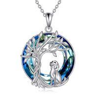 wholesale 925 Sterling Silver Blue Crystal Pendant With Dog And Tree Design-1-Crystal-Dog
