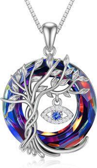 wholesale  Sterling Silver Evil Eye Necklace with Crystal Tree of Life Pendant -Evil Eye-Volcano Crystal