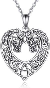 wholesale 925 Sterling Silver Celtic Knot Heart Pendant Necklace for Women Girls  45cm Chain Length-Celtic Horse Necklace