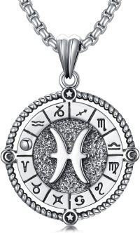 wholesale Sterling Silver Stone Zodiac Necklace 12 Constellation Horoscope Pendant-Pisces